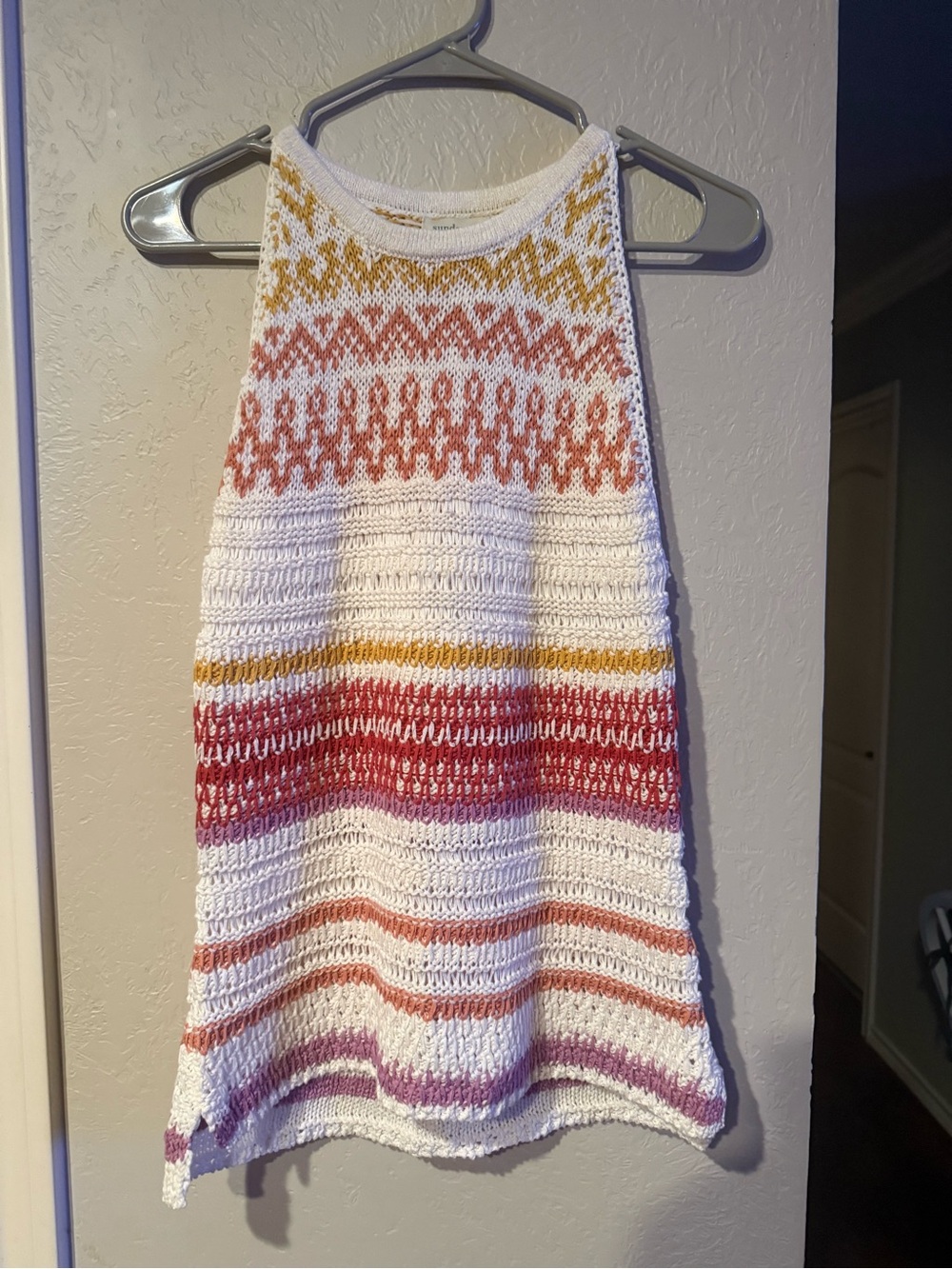 Sundance womens medium crotchet boho neutral Knit Sweater tank